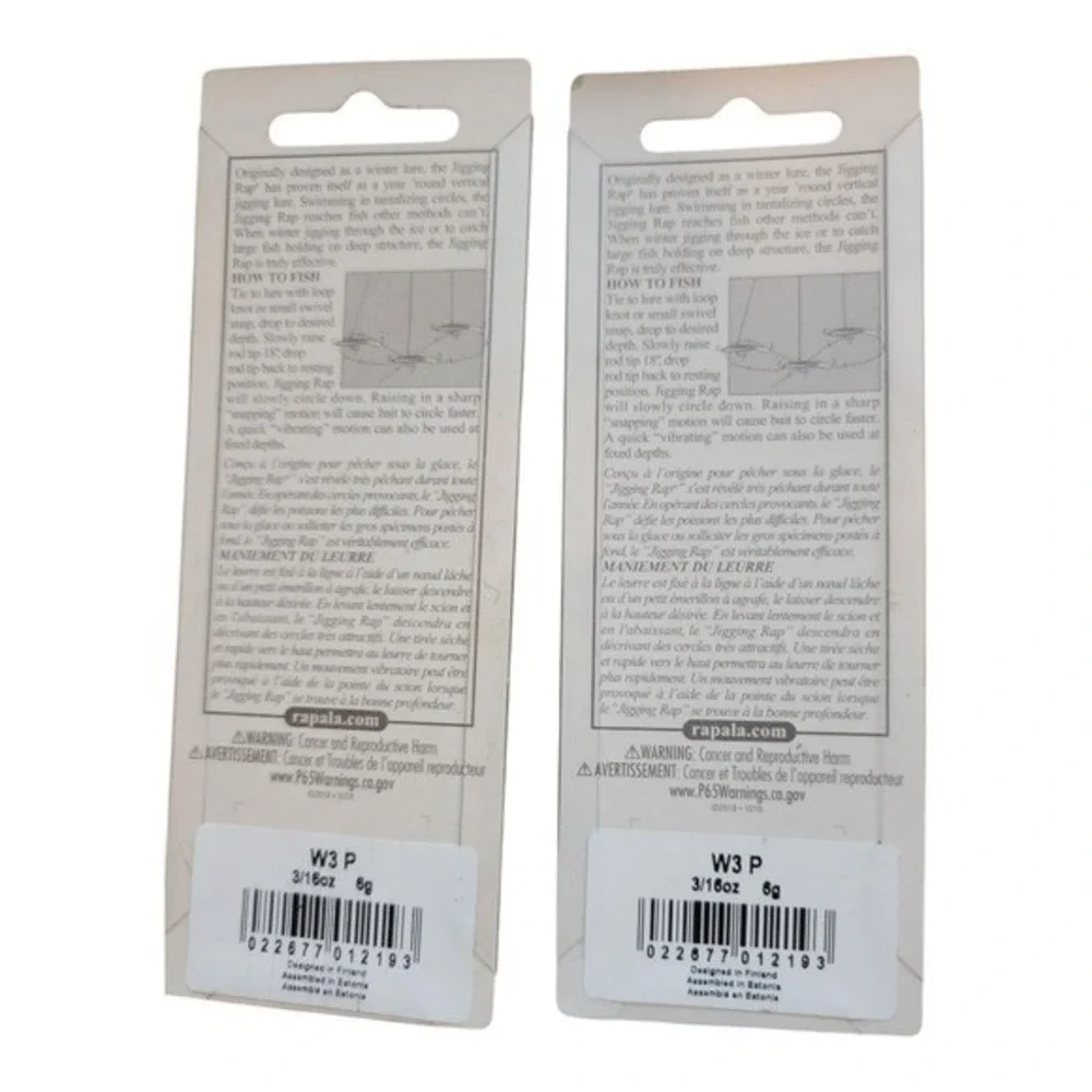 2 Pack Rapala Jigging‎ Rap W3 P Perch 1-1/2 inch 3/16 oz Vertical Jigging Lure